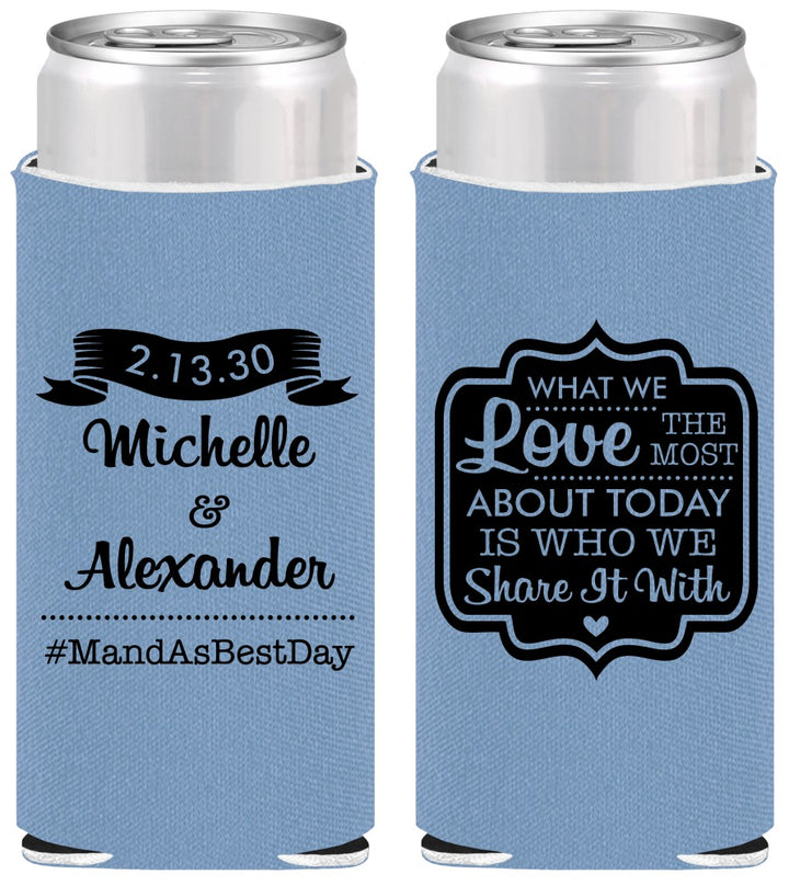 Personalized Wedding Slim Can Coolers - Love Story | 359