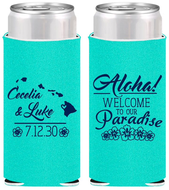 Personalized Wedding Slim Can Coolers - Hawaii | 365