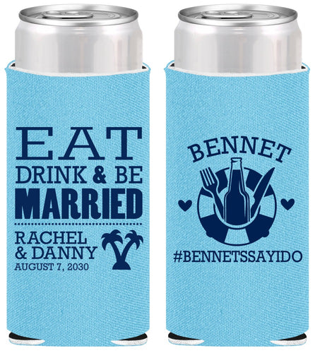 Personalized Wedding Slim Can Coolers - Eat Drink Be Married | 367