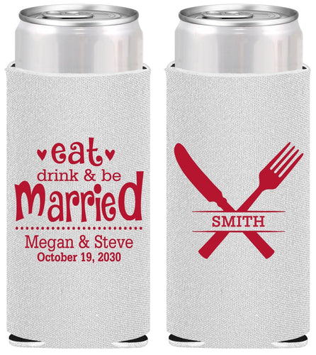 Personalized Wedding Slim Can Coolers - Eat Drink Be Married | 368