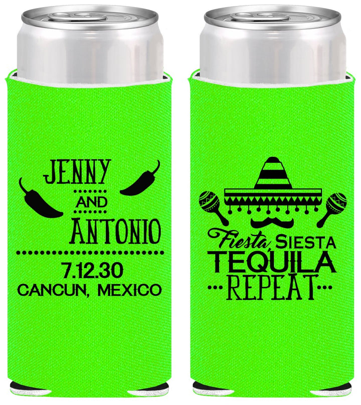 Personalized Wedding Slim Can Coolers - Fiesta Siesta Tequila Repeat | 369