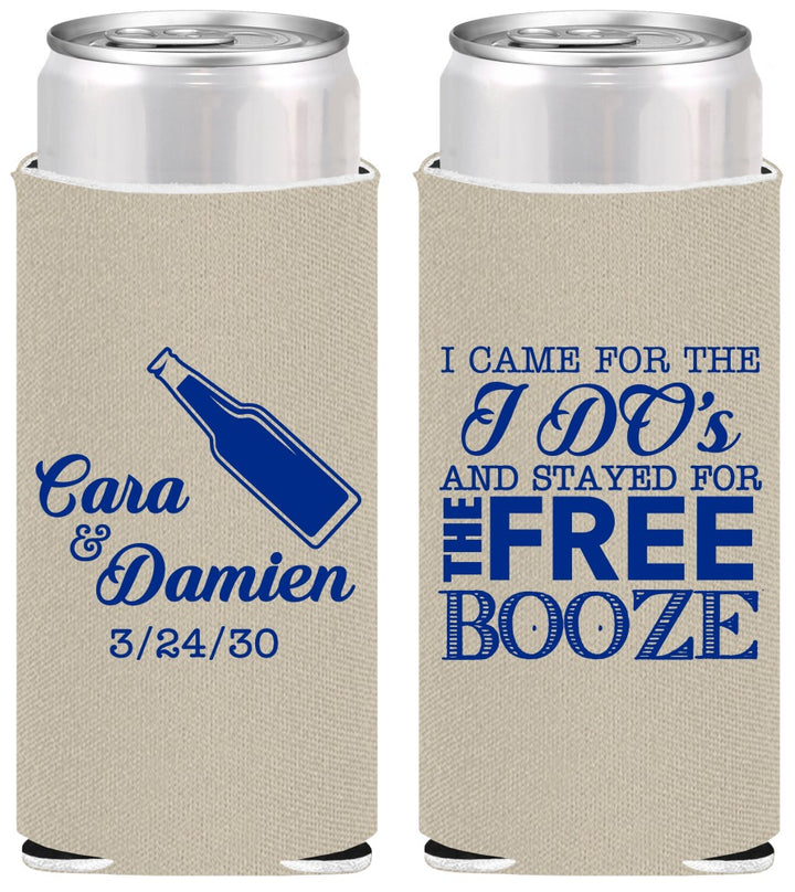 Personalized Wedding Slim Can Coolers - I Do Free Booze | 371