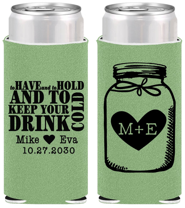 Personalized Wedding Slim Can Coolers - Mason Jar | 373