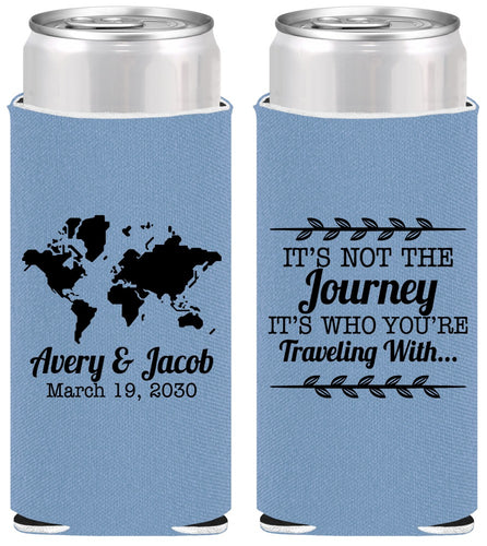 Personalized Wedding Slim Can Coolers - Journey Traveling With | 374