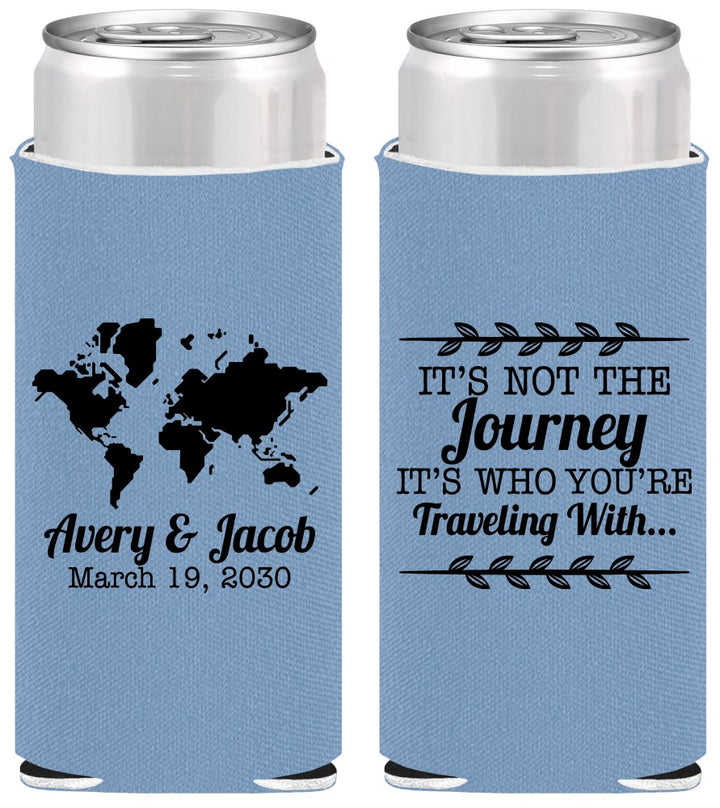 Personalized Wedding Slim Can Coolers - Journey Traveling With | 374