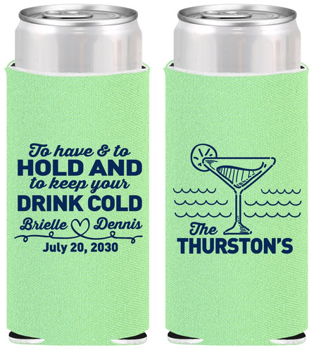 Personalized Wedding Slim Can Coolers - To Have And To Hold | 375