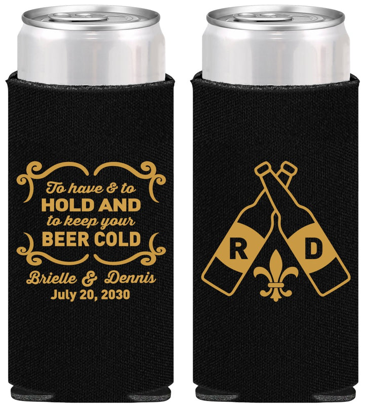 Personalized Wedding Slim Can Coolers - Fleur De Lis | 378