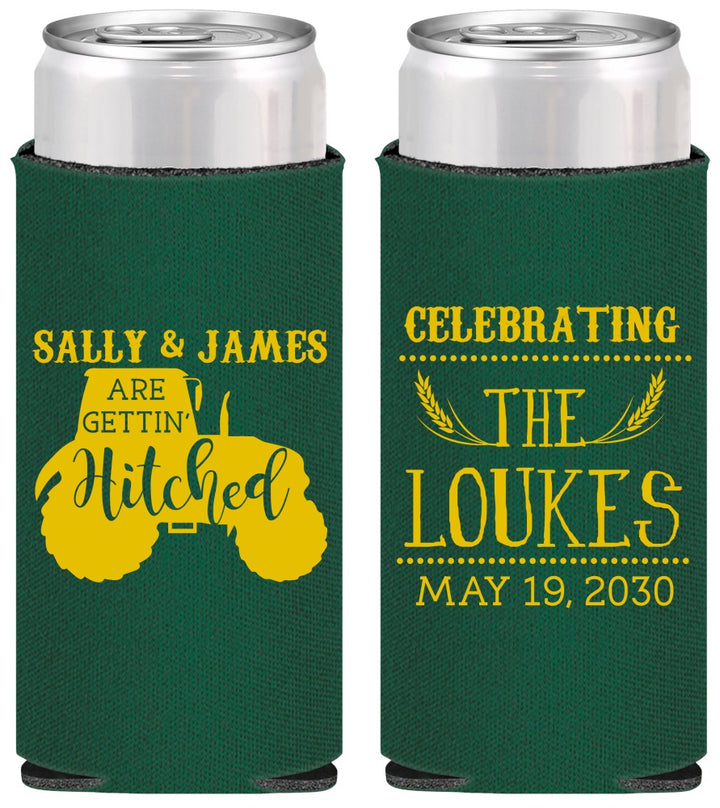 Personalized Wedding Slim Can Coolers - Tractor | 381