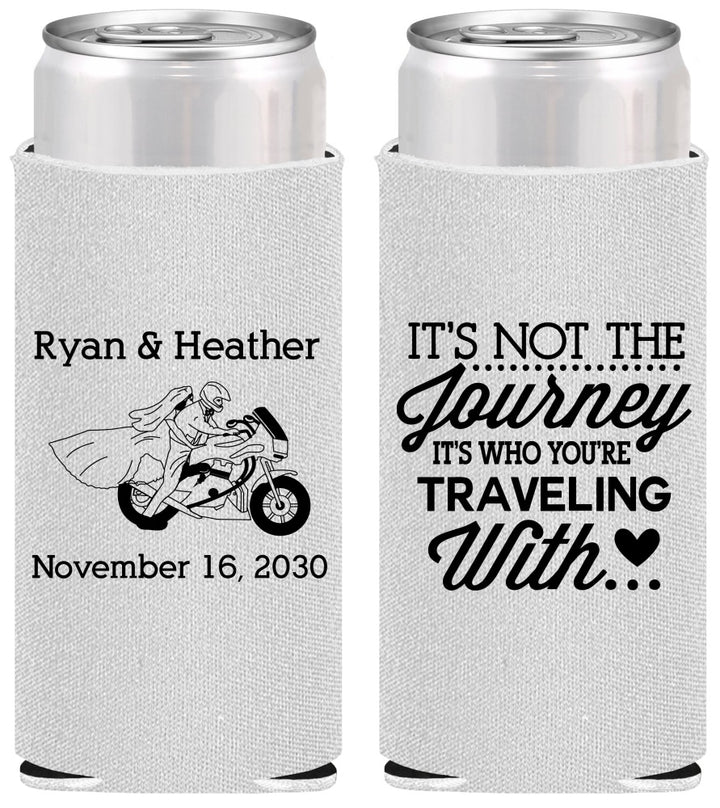 Personalized Wedding Slim Can Coolers - Journey Traveling With | 385