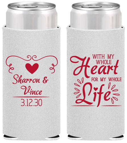 Personalized Wedding Slim Can Coolers - Heart Life | 387