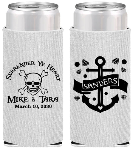 Personalized Wedding Slim Can Coolers - Anchor Nautical | 391