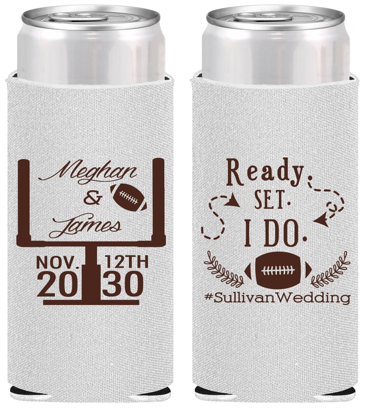 Personalized Wedding Slim Can Coolers - Football | 394
