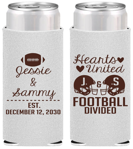 Personalized Wedding Slim Can Coolers - Hearts United Football | 395