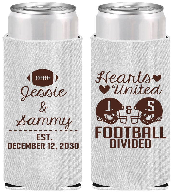 Personalized Wedding Slim Can Coolers - Hearts United Football | 395
