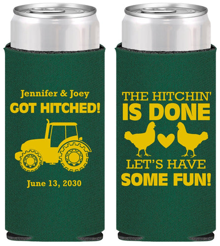Personalized Wedding Slim Can Coolers - Got Hitched Tractor | 397