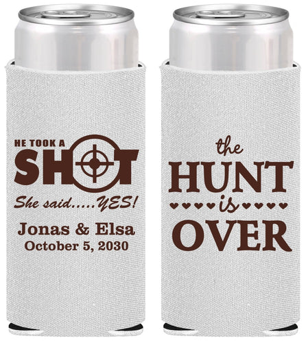 Personalized Wedding Slim Can Coolers - The Hunt Is Over | 400