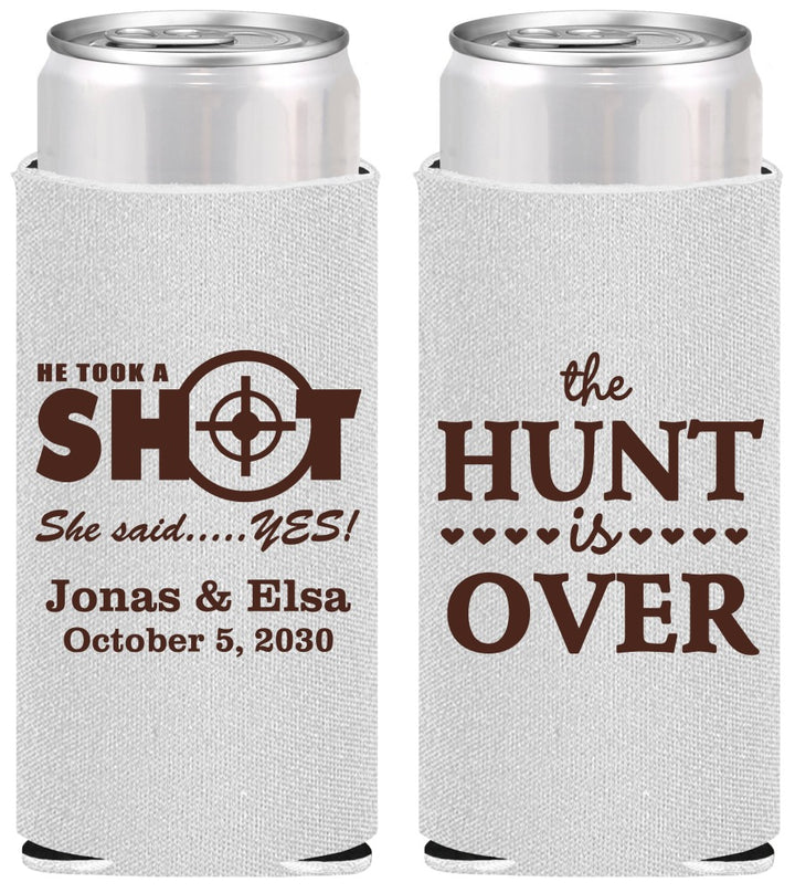 Personalized Wedding Slim Can Coolers - The Hunt Is Over | 400