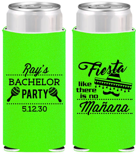 Personalized Bachelor Party Slim Can Coolers - Fiesta No Manana | 40002