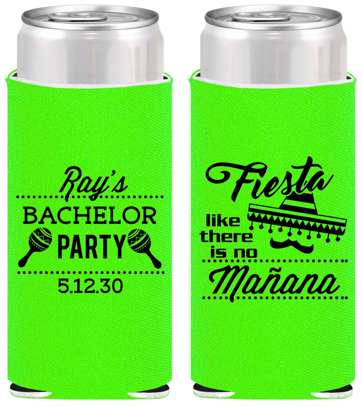 Personalized Bachelor Party Slim Can Coolers - Fiesta No Manana | 40002
