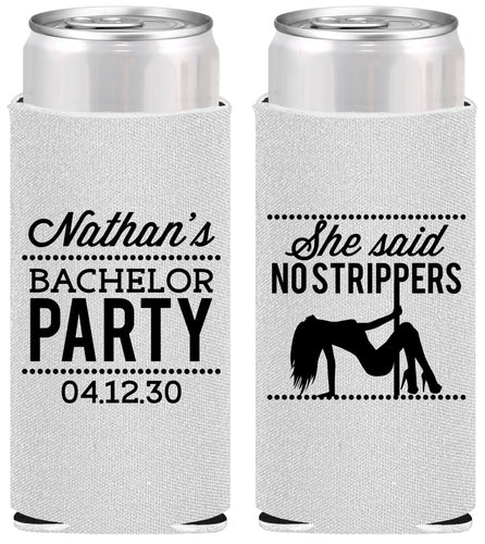 Personalized Bachelor Party Slim Can Coolers - Strip Club | 40008