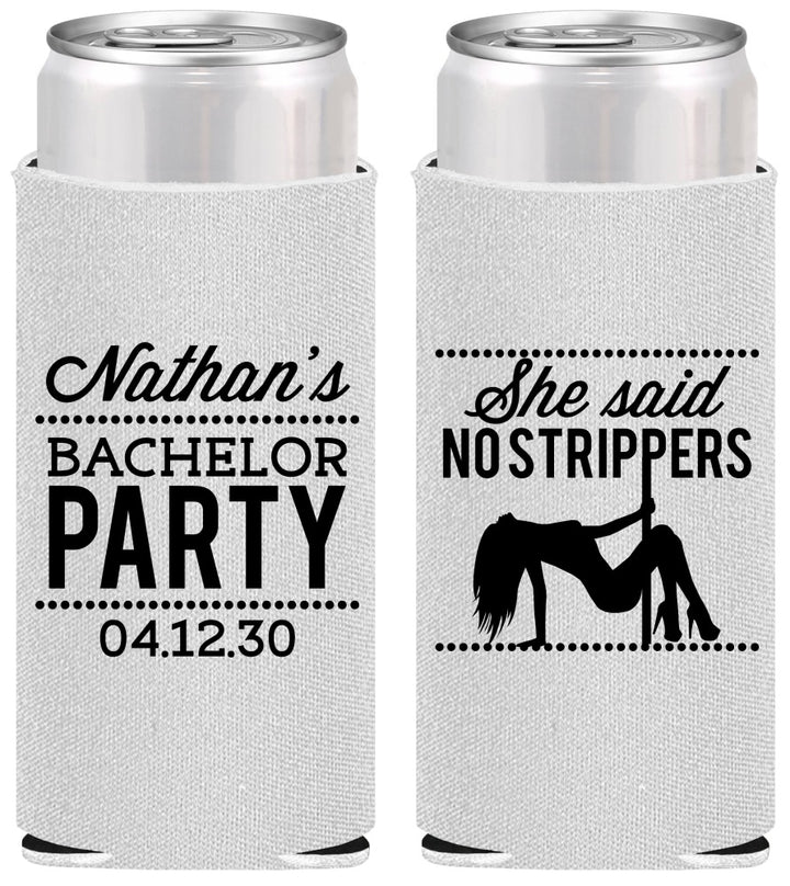Personalized Bachelor Party Slim Can Coolers - Strip Club | 40008