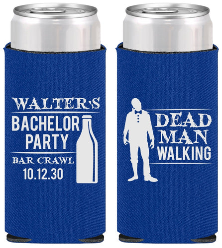 Personalized Bachelor Party Slim Can Coolers - Dead Man Walking | 40011