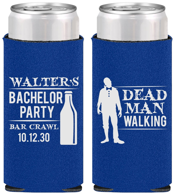 Personalized Bachelor Party Slim Can Coolers - Dead Man Walking | 40011