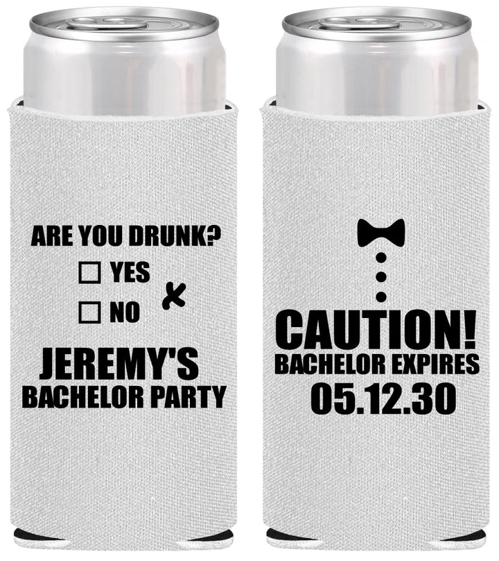 Personalized Bachelor Party Slim Can Coolers - Caution Expires On | 40013