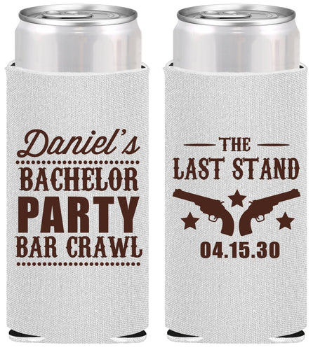 Personalized Bachelor Party Slim Can Coolers - The Last Stand | 40016