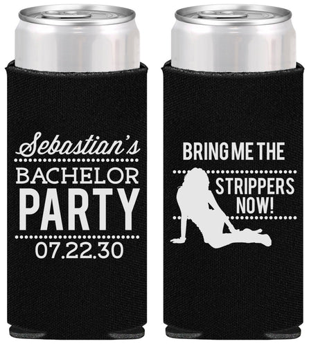 Personalized Bachelor Party Slim Can Coolers - Strip Club | 40017