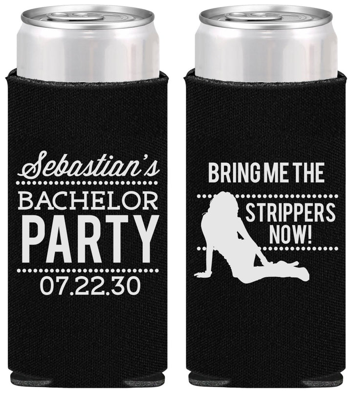Personalized Bachelor Party Slim Can Coolers - Strip Club | 40017
