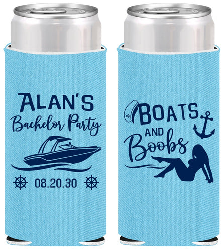 Personalized Bachelor Party Slim Can Coolers - Nautical Boats | 40021