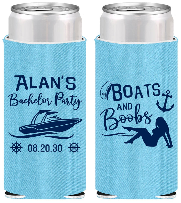 Personalized Bachelor Party Slim Can Coolers - Nautical Boats | 40021