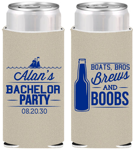 Personalized Bachelor Party Slim Can Coolers - Brews And Boobs | 40022