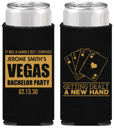 Personalized Bachelor Party Slim Can Coolers - Las Vegas | 40026