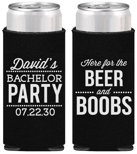 Personalized Bachelor Party Slim Can Coolers - Beer And Boobs | 40027