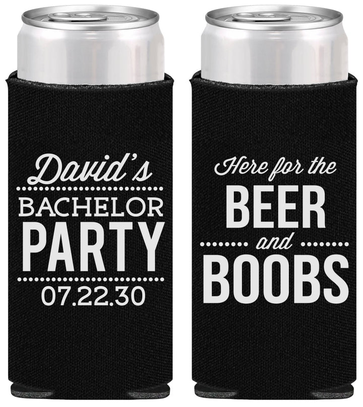 Personalized Bachelor Party Slim Can Coolers - Beer And Boobs | 40027