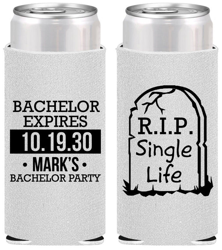 Personalized Bachelor Party Slim Can Coolers - Rip Single Life | 40028