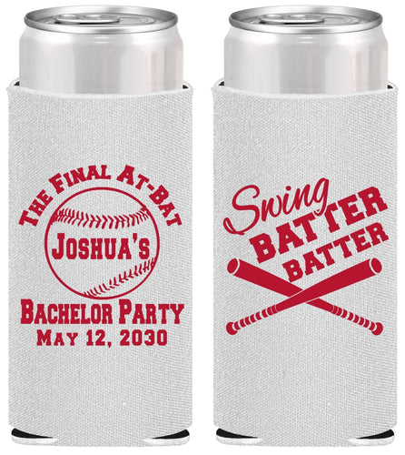 Personalized Bachelor Party Slim Can Coolers - Baseball | 40038