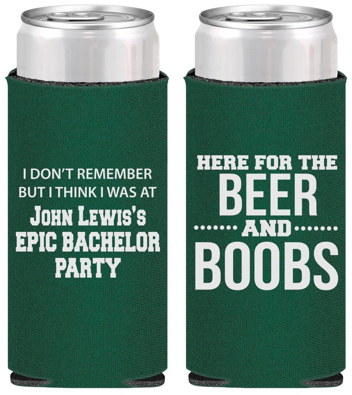 Personalized Bachelor Party Slim Can Coolers - Beer And Boobs | 40039