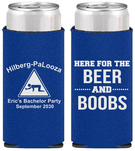 Personalized Bachelor Party Slim Can Coolers - Beer And Boobs | 40040