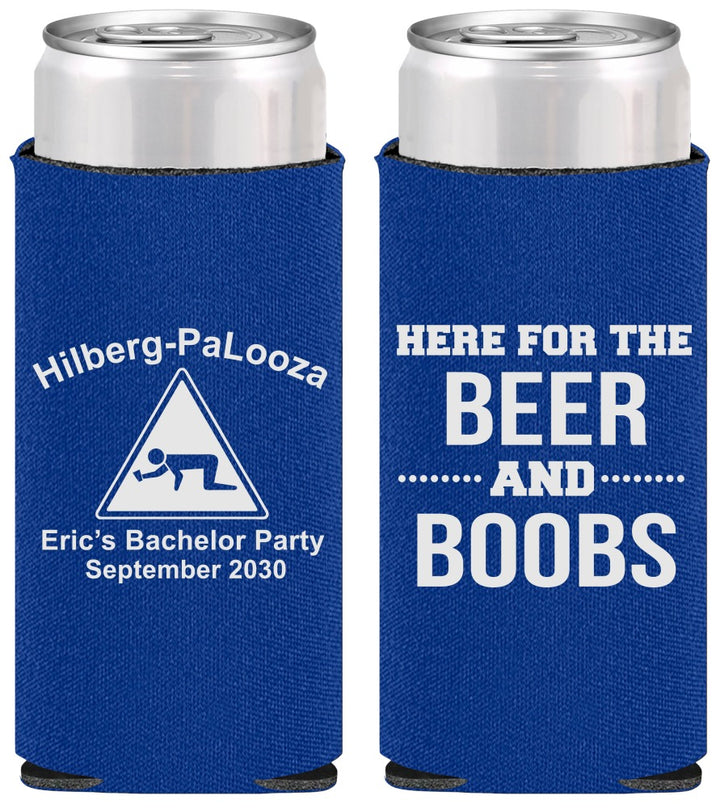 Personalized Bachelor Party Slim Can Coolers - Beer And Boobs | 40040