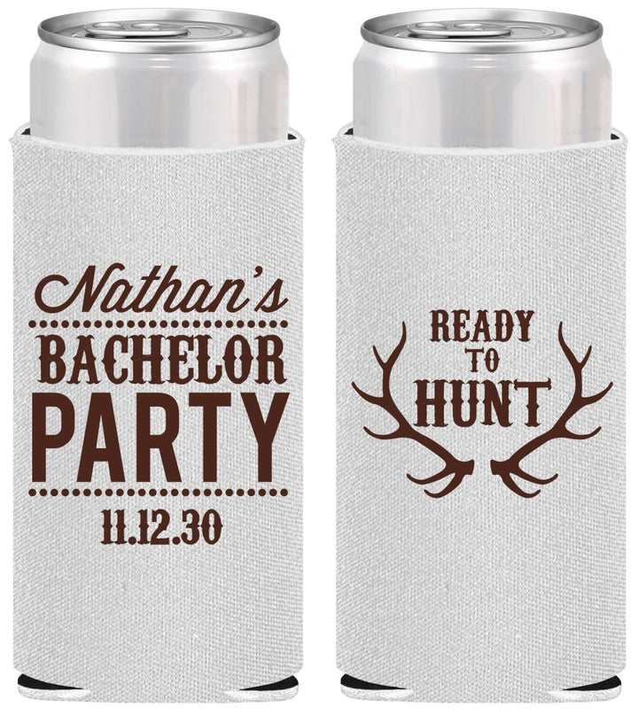 Personalized Bachelor Party Slim Can Coolers - Ready To Hunt | 40044