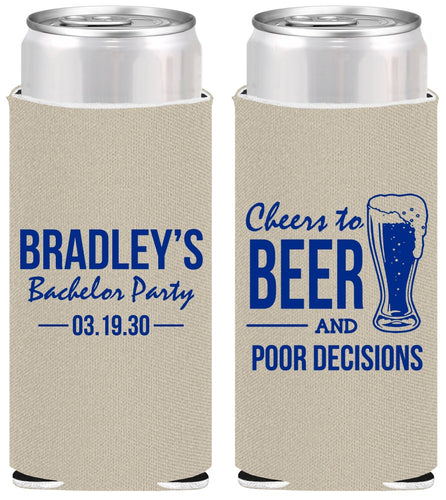 Personalized Bachelor Party Slim Can Coolers - Beer Pour Decisions | 40045
