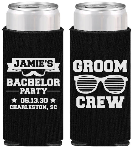 Personalized Bachelor Party Slim Can Coolers - Groom Crew | 40047