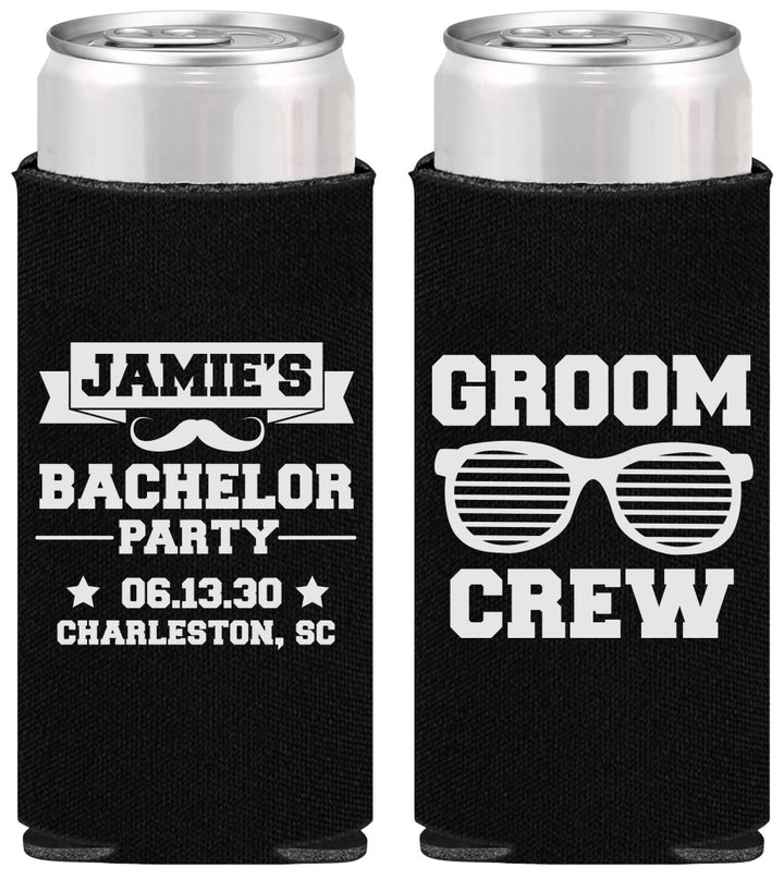 Personalized Bachelor Party Slim Can Coolers - Groom Crew | 40047