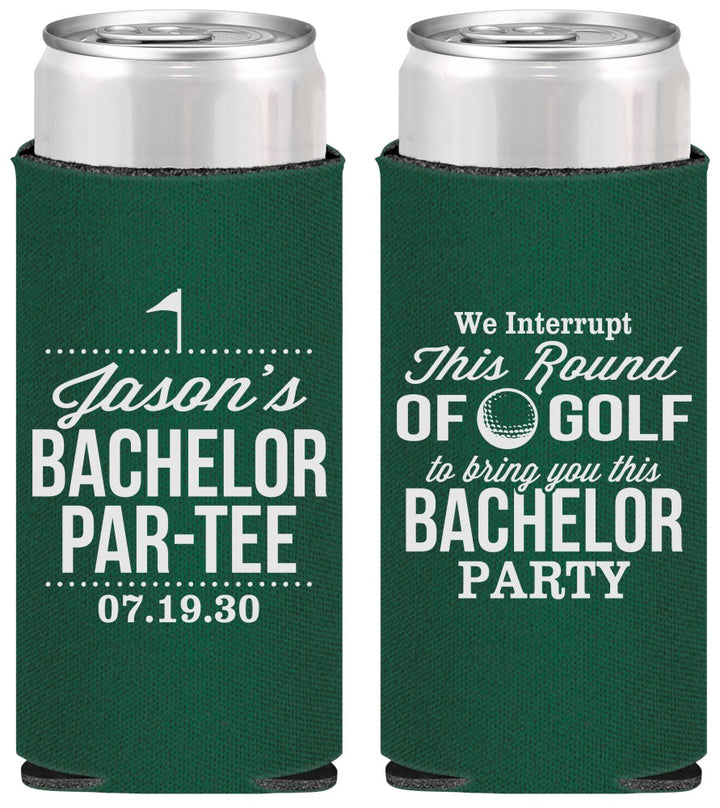 Personalized Bachelor Party Slim Can Coolers - Golf | 40052