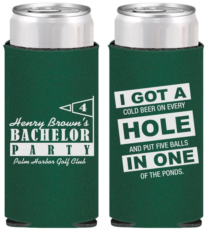 Personalized Bachelor Party Slim Can Coolers - Golf | 40055