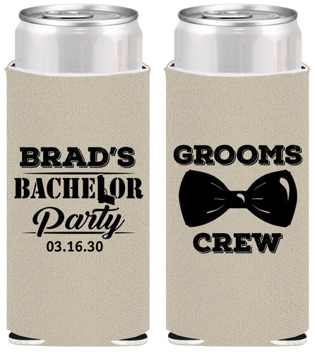Personalized Bachelor Party Slim Can Coolers - Grooms Crew | 40070