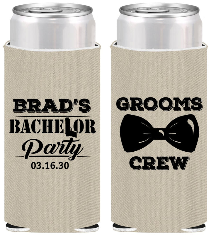 Personalized Bachelor Party Slim Can Coolers - Grooms Crew | 40070